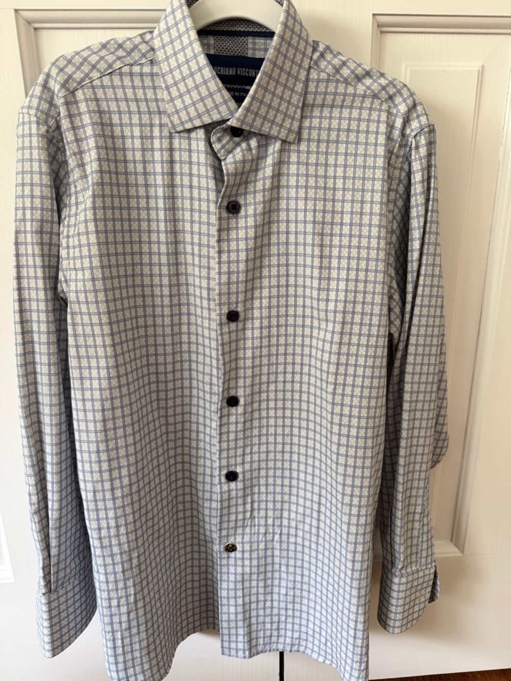 Boys Light Gray & Blue Check Button-Down Shirt